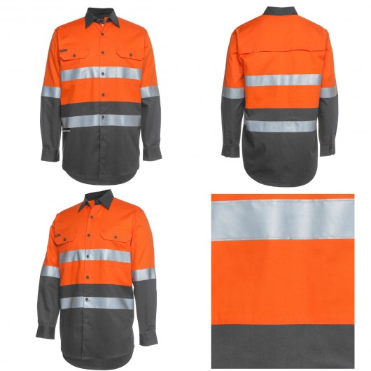 Orange Charcoal Cotton Hi Vis Work Shirts Alt